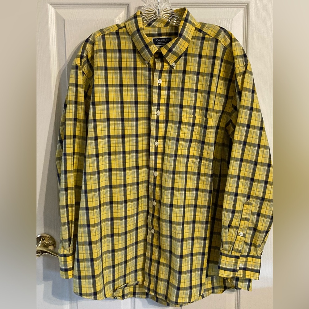Club Room Men's Yellow and Blue Plaid Shirt